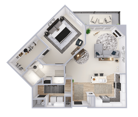 Floor plan for 1 bed, 1 bath, 996 sqft